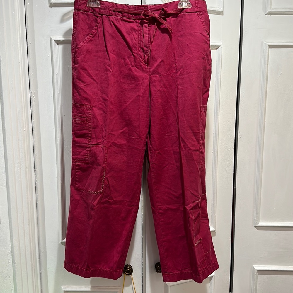 J Jill cropped pants. Maroon colored with green  trim as noted in photos